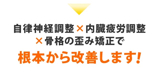 自律神経調整・内臓疲労調整・骨格の歪み矯正で根本から改善します