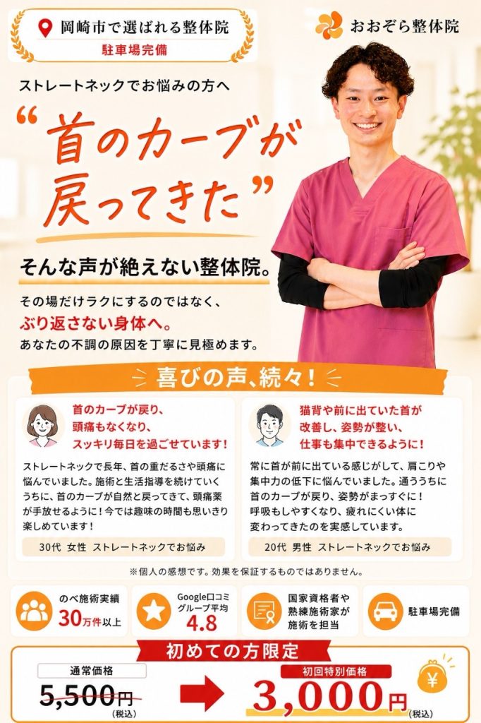 ストレートネックでお悩みの方へ首のカーブが戻ってきたそんな声が絶えない整体院