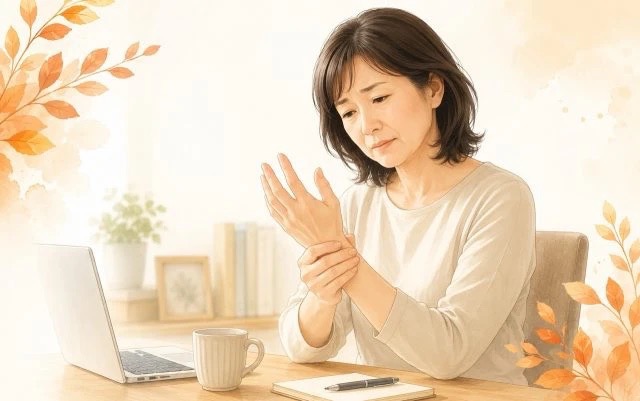 手根管症候群で悩んでいる女性のイラスト