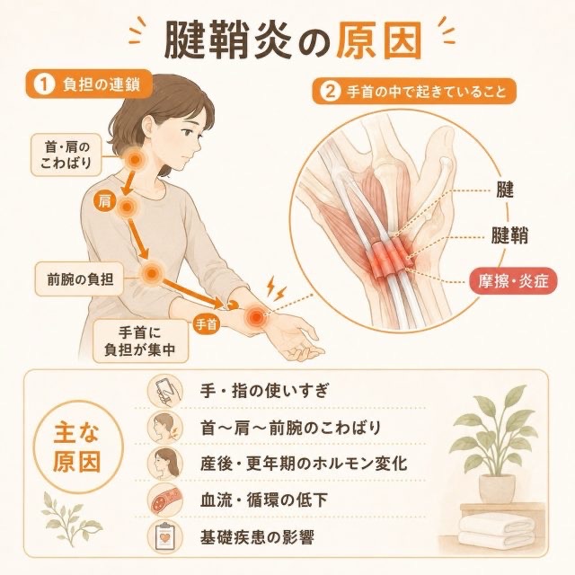 腱鞘炎の原因を説明しているイラスト