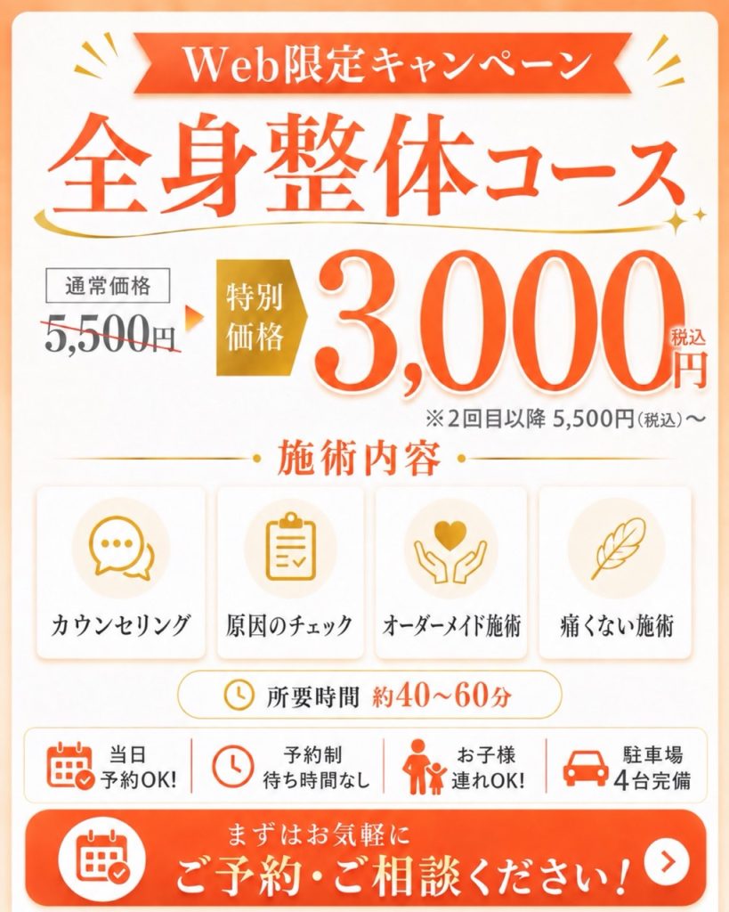 全身整体コースオファー画像、特別価格3,000円