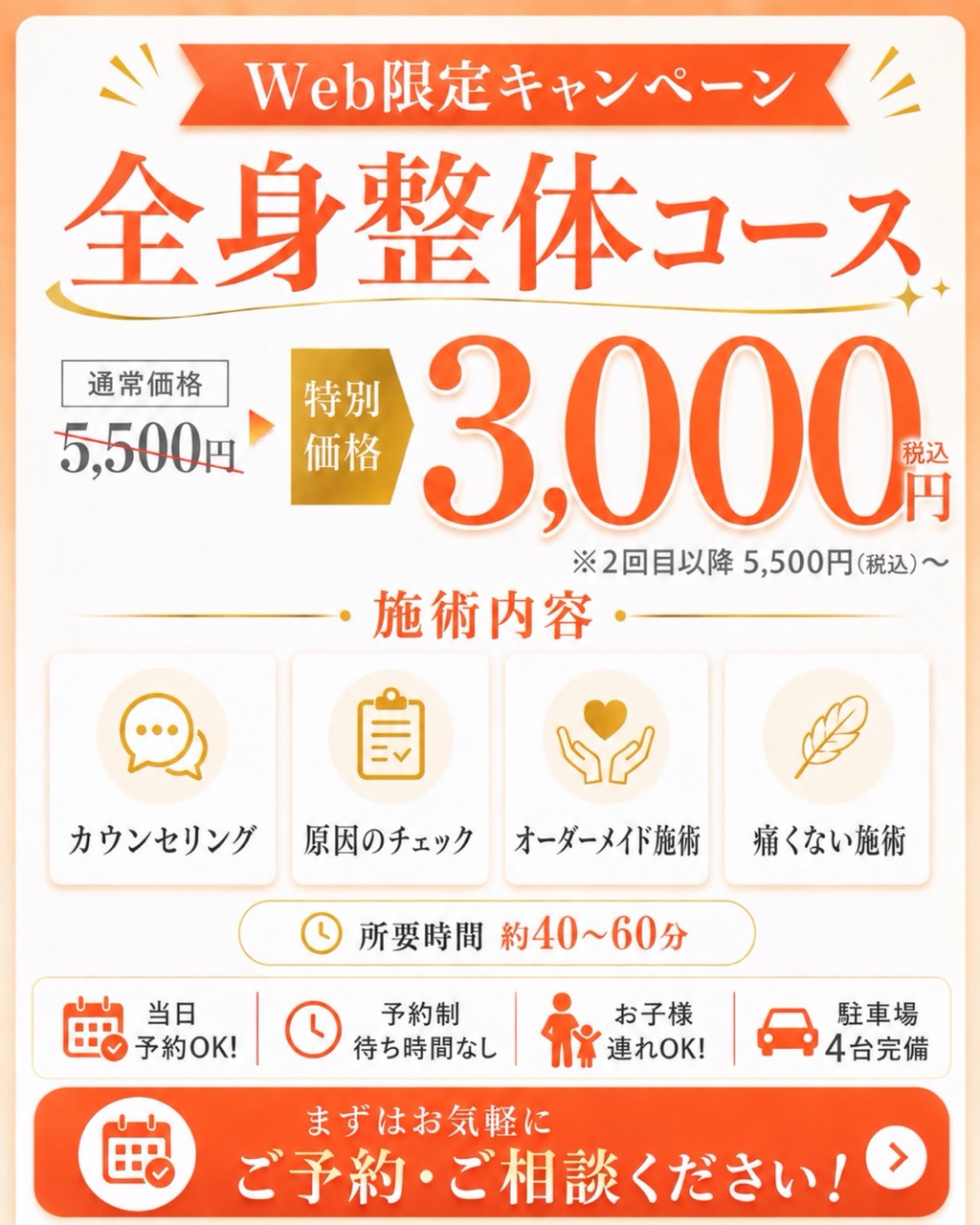 全身整体コースオファー画像、特別価格3,000円